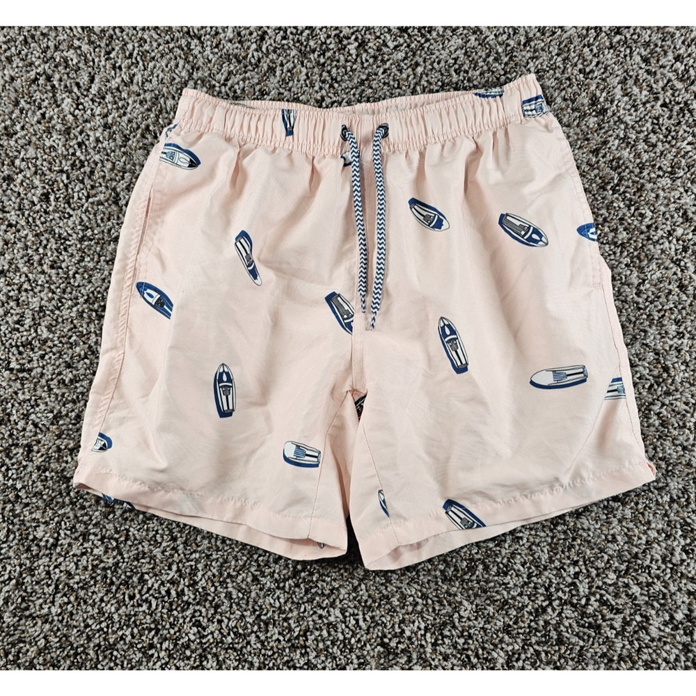 Franks Mens Sz S Swimsuit Swim Trunks Light Pink Blue Boat Print